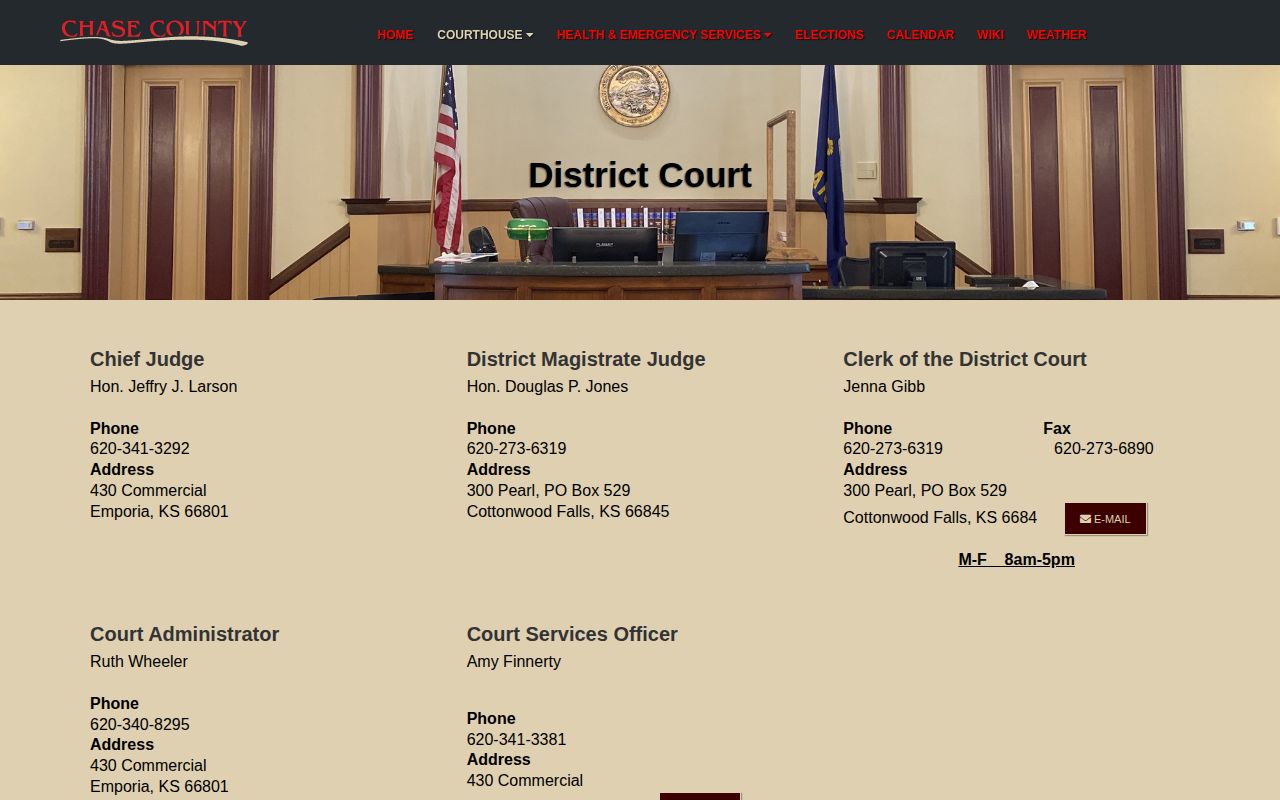 Chase County District Court page for local case and clerk information